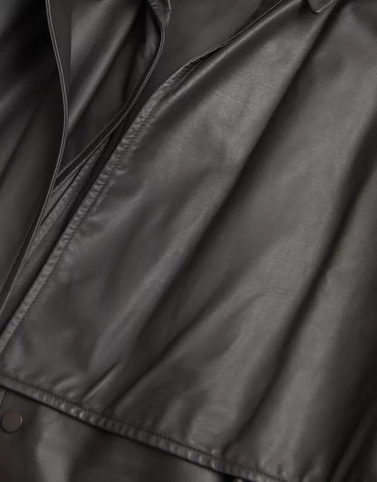 Chaqueta gabardina impermeable de cuero negro para hombre