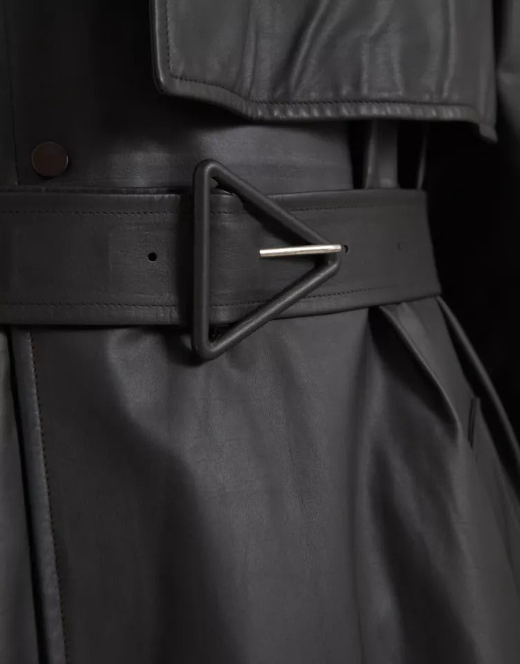 Chaqueta gabardina impermeable de cuero negro para hombre