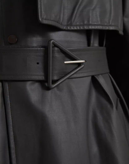 Chaqueta gabardina impermeable de cuero negro para hombre