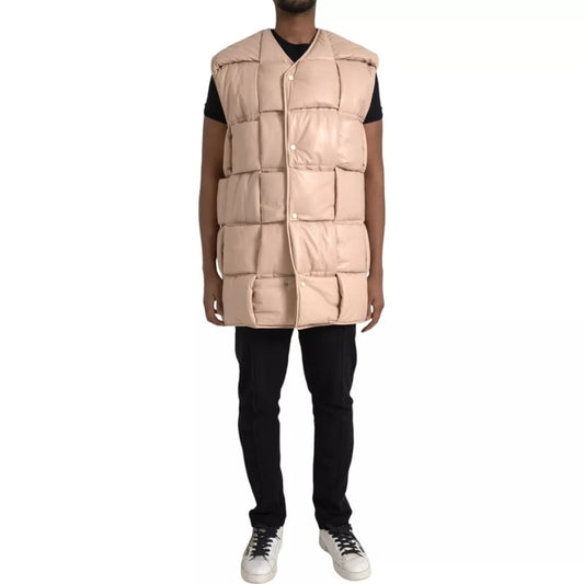 Chaqueta de piel de becerro acolchada sin mangas en beige
