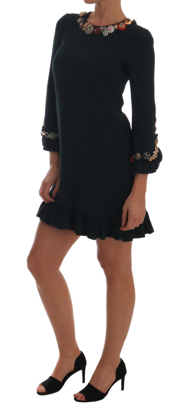 Vestido de corte A con adornos de cristal esmeralda