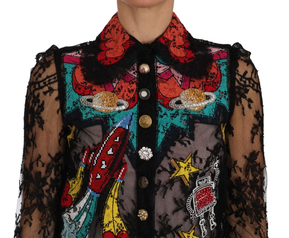 Blusa bordada con encaje floral y cristales