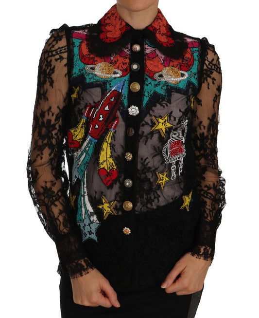 Blusa bordada con encaje floral y cristales