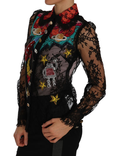 Blusa bordada con encaje floral y cristales