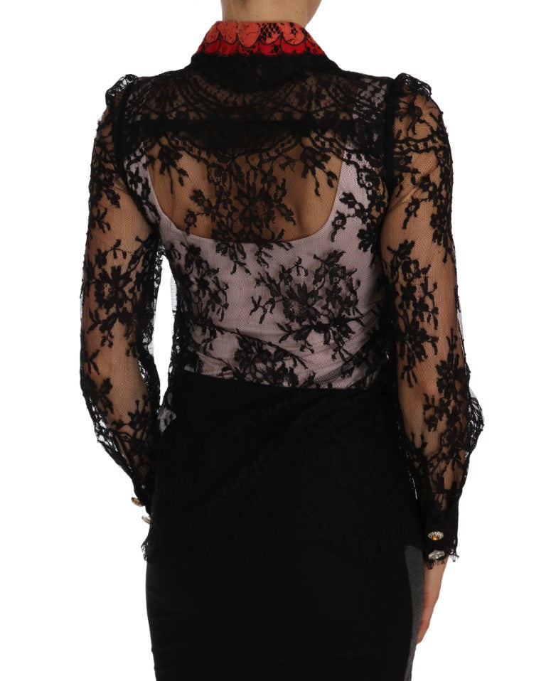 Blusa bordada con encaje floral y cristales