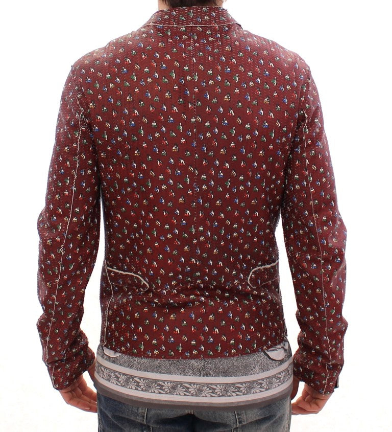 Chaqueta de cuero burdeos con estampado exclusivo de boxeador