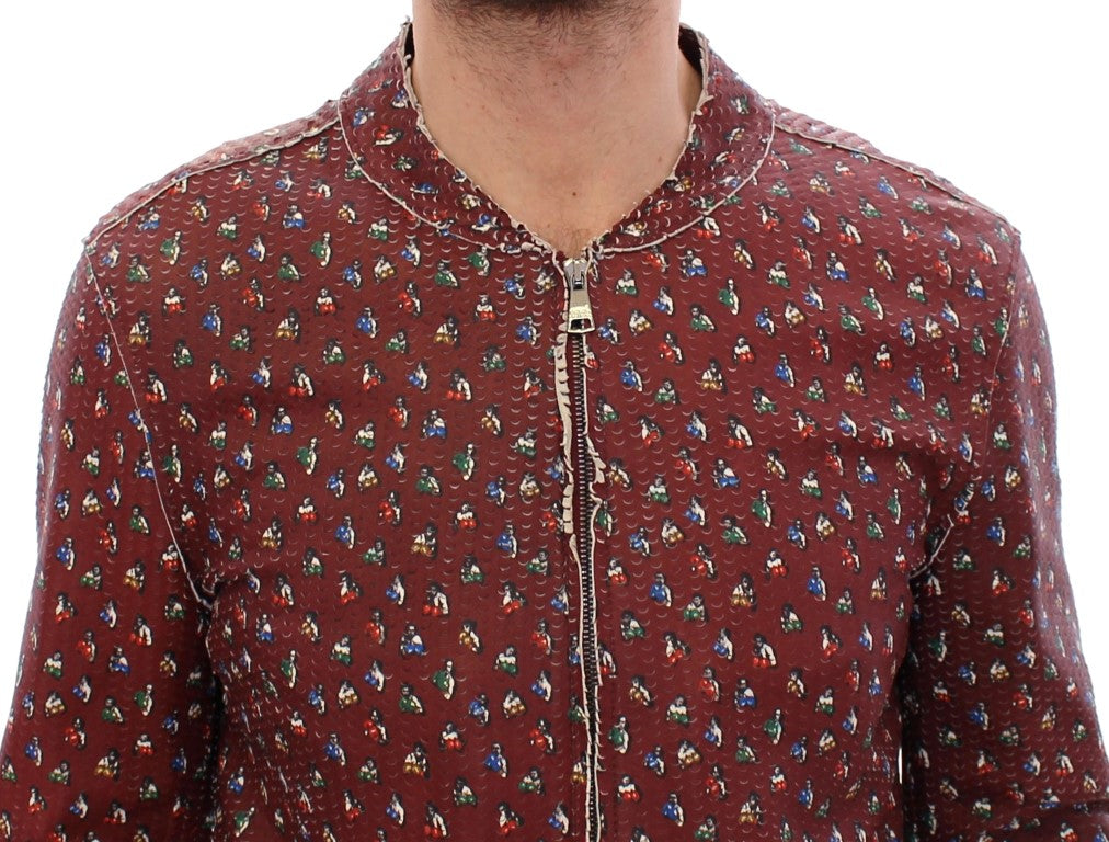 Chaqueta de cuero burdeos con estampado exclusivo de boxeador