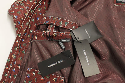 Chaqueta de cuero burdeos con estampado exclusivo de boxeador