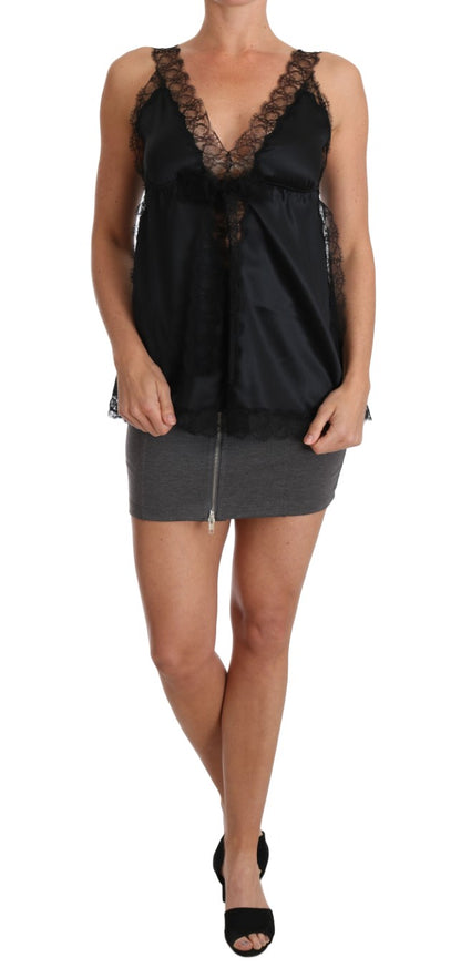 Top de lencería sensual de mezcla de seda en negro