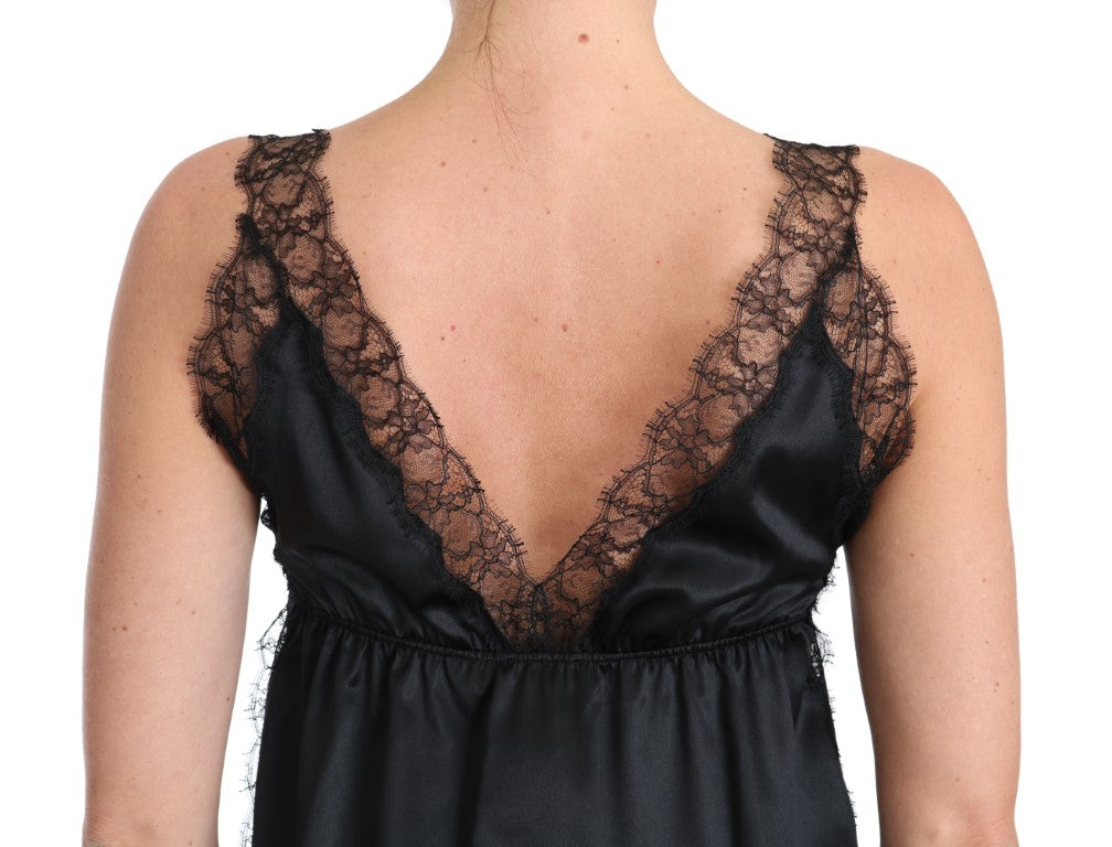 Top de lencería sensual de mezcla de seda en negro