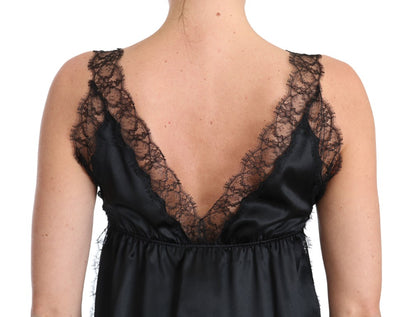 Top de lencería sensual de mezcla de seda en negro