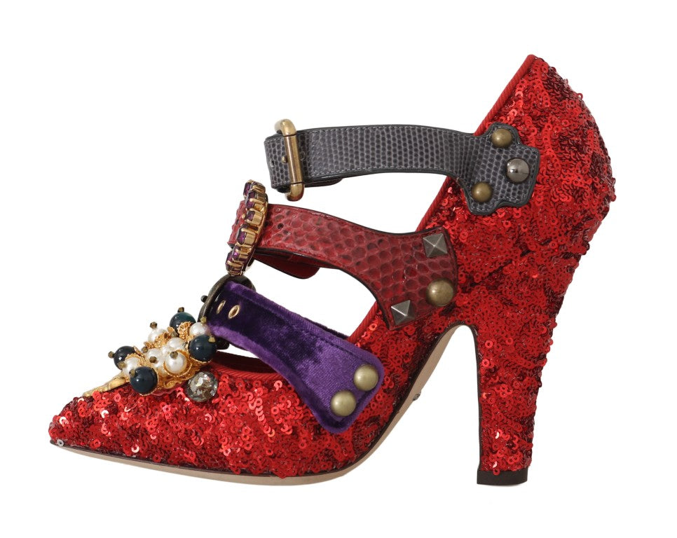 Zapatos de tacón rojos adornados Bellucci Alta Moda