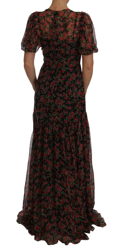 Elegante vestido de seda floral de corte A