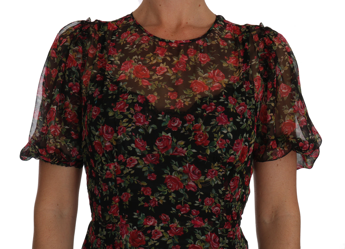 Elegante vestido de seda floral de corte A