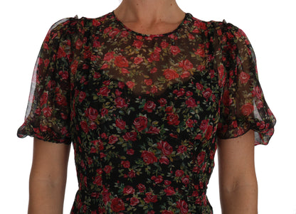 Elegante vestido de seda floral de corte A