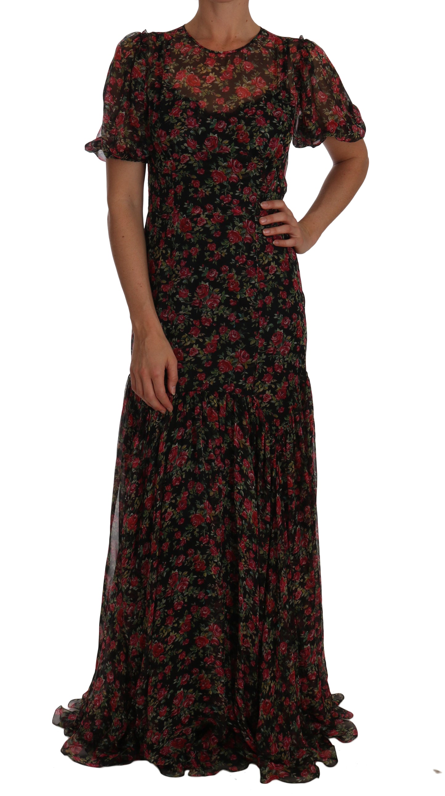 Elegante vestido de seda floral de corte A