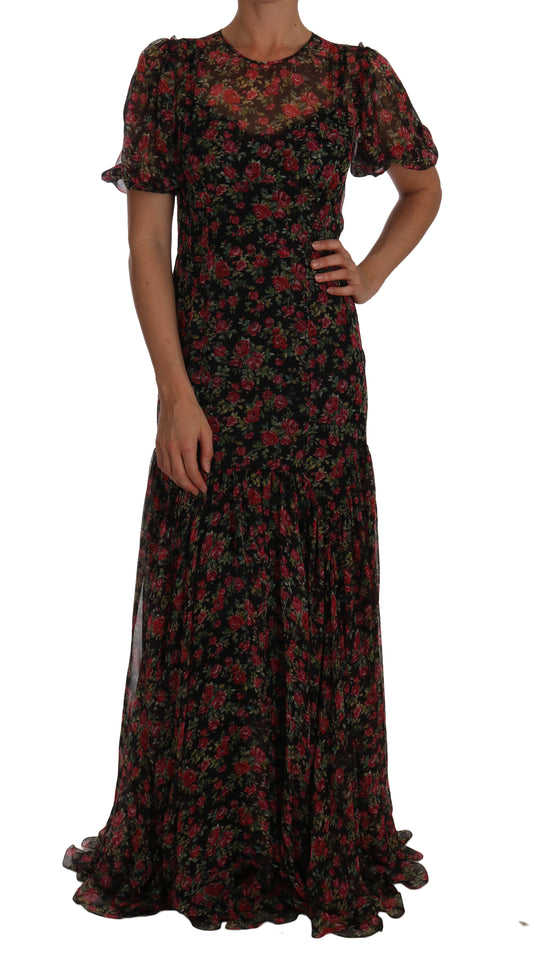 Elegante vestido de seda floral de corte A