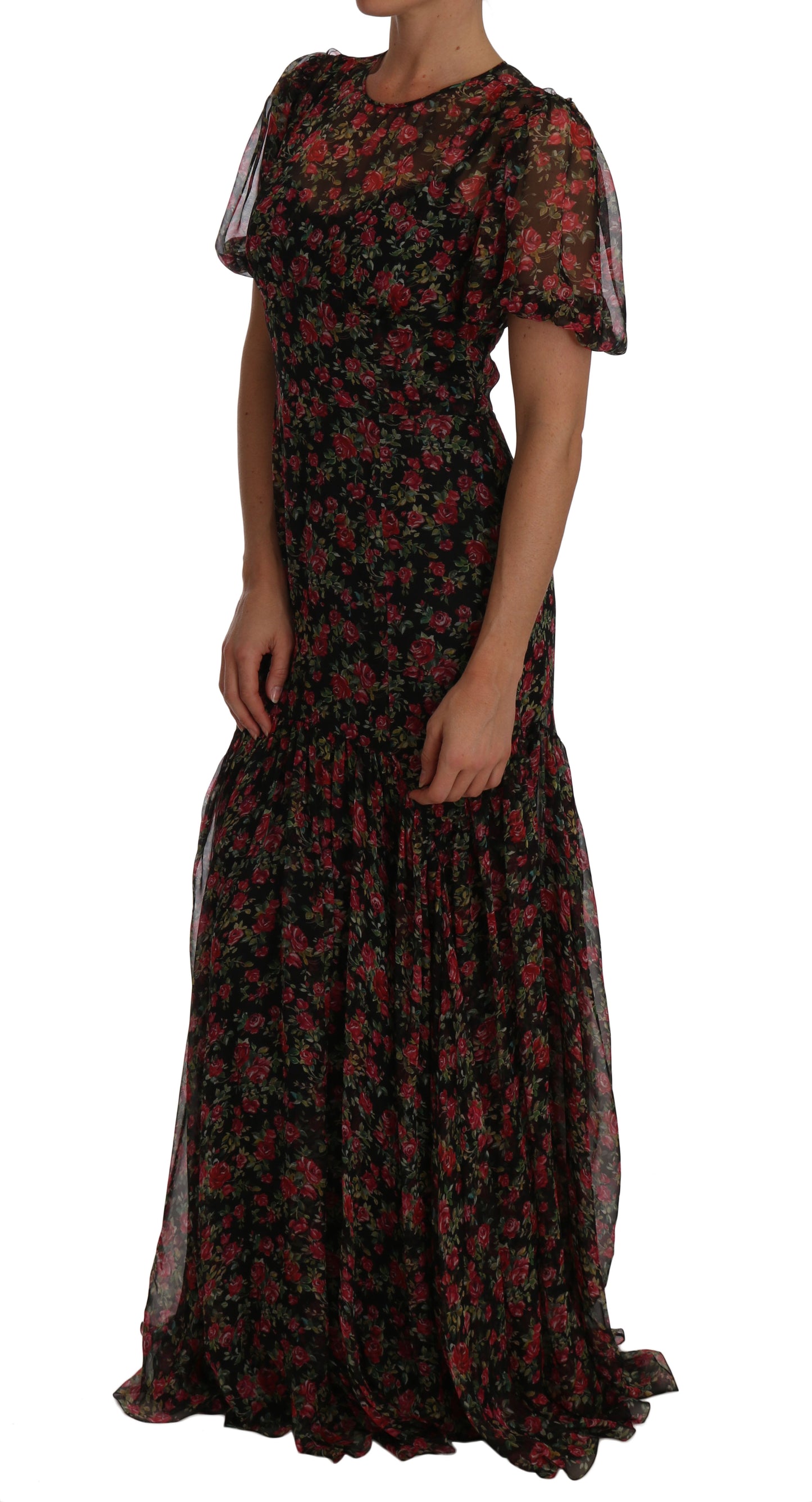 Elegante vestido de seda floral de corte A