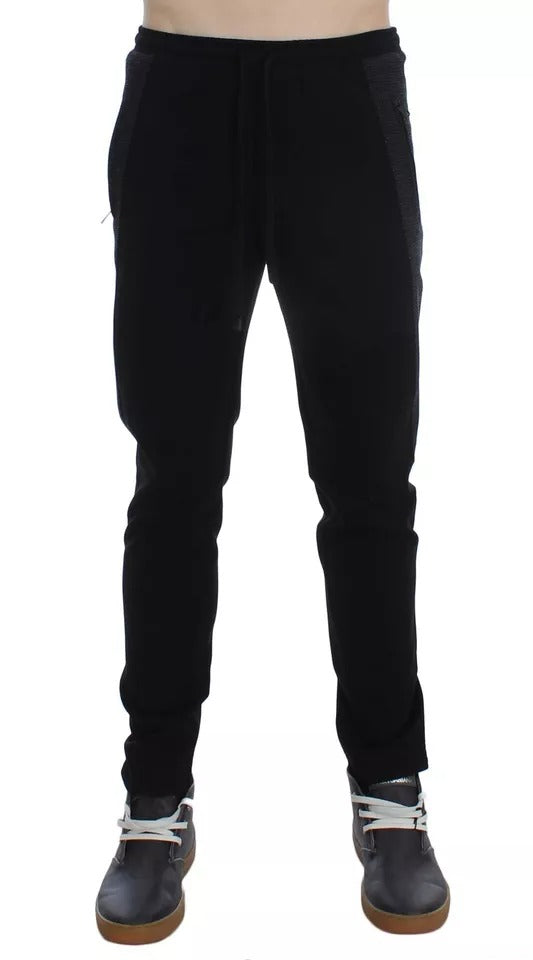Pantalones casuales de lana gris y negra con rayas