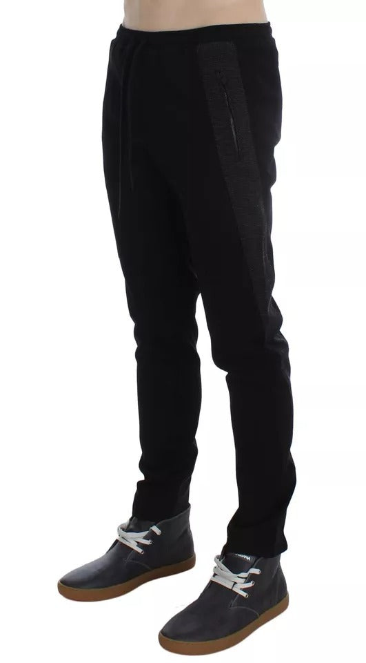 Pantalones casuales de lana gris y negra con rayas