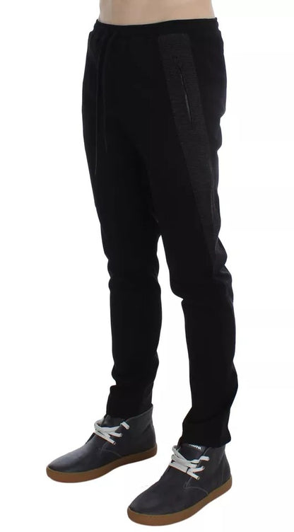 Pantalones casuales de lana gris y negra con rayas