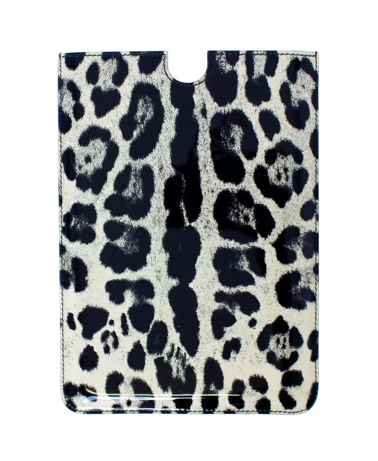 Funda de cuero para eBook y tableta con estampado de leopardo blanco