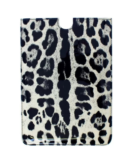 Funda de cuero para eBook y tableta con estampado de leopardo blanco