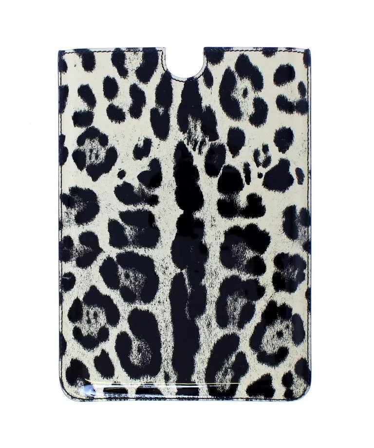 Funda de cuero para eBook y tableta con estampado de leopardo blanco