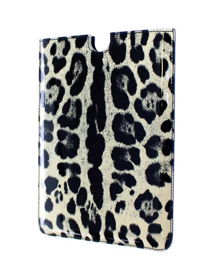 Funda de cuero para eBook y tableta con estampado de leopardo blanco