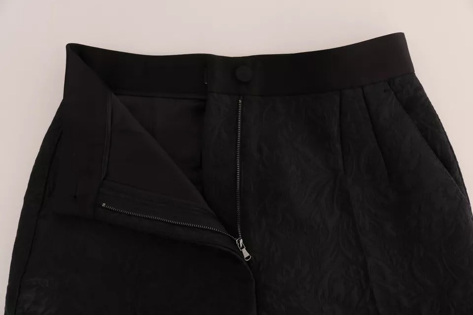 Pantalones de cintura alta con brocado floral negro