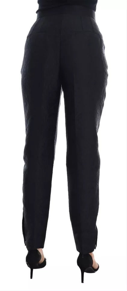 Pantalones de cintura alta con brocado floral negro