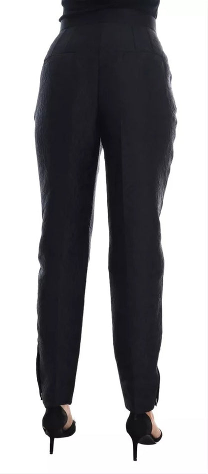 Pantalones de cintura alta con brocado floral negro