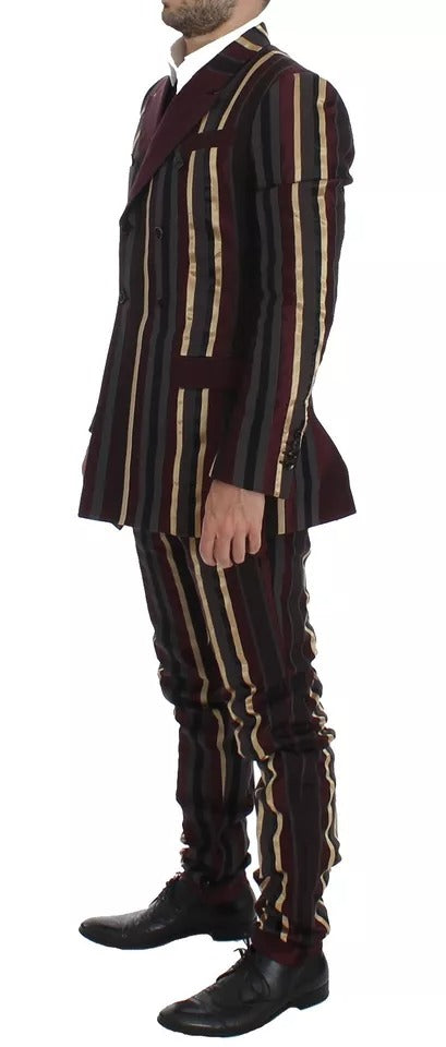 Traje de chaleco de tres piezas ajustado con rayas multicolores