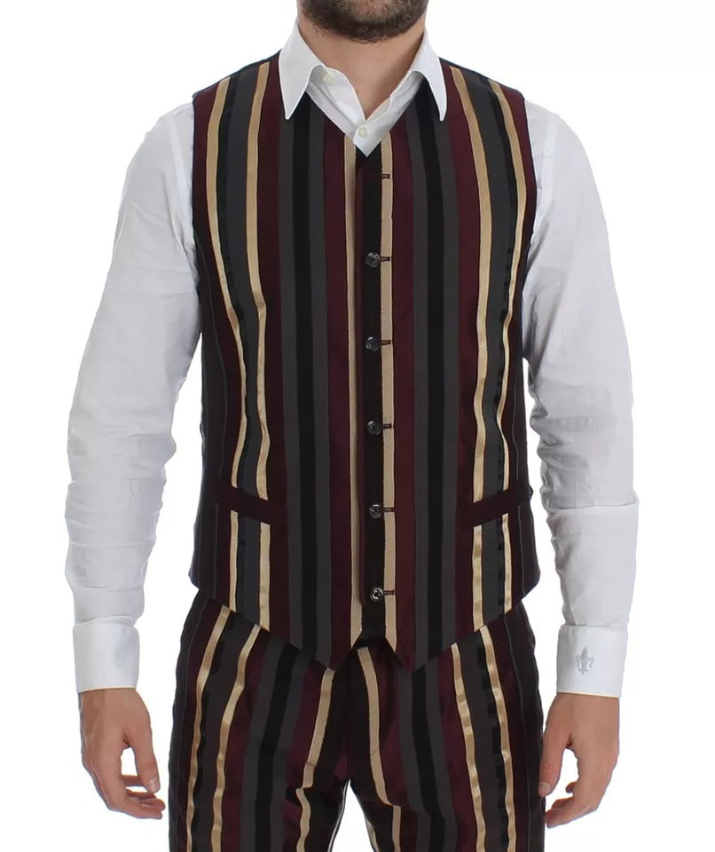 Traje de chaleco de tres piezas ajustado con rayas multicolores