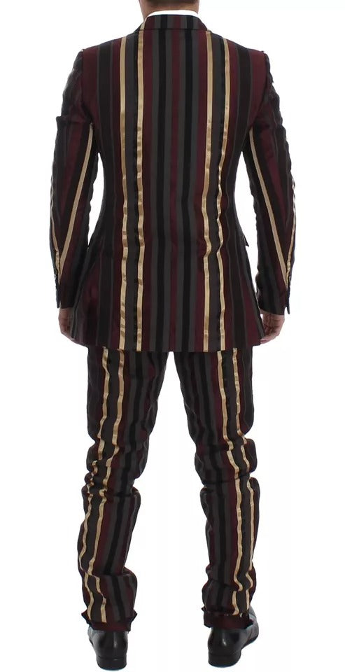 Traje de chaleco de tres piezas ajustado con rayas multicolores