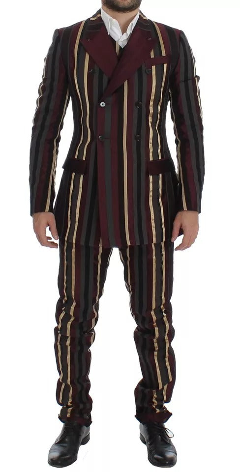 Traje de chaleco de tres piezas ajustado con rayas multicolores