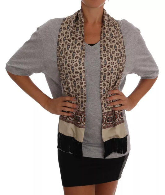Camiseta con pañuelo de seda y búho de algodón gris