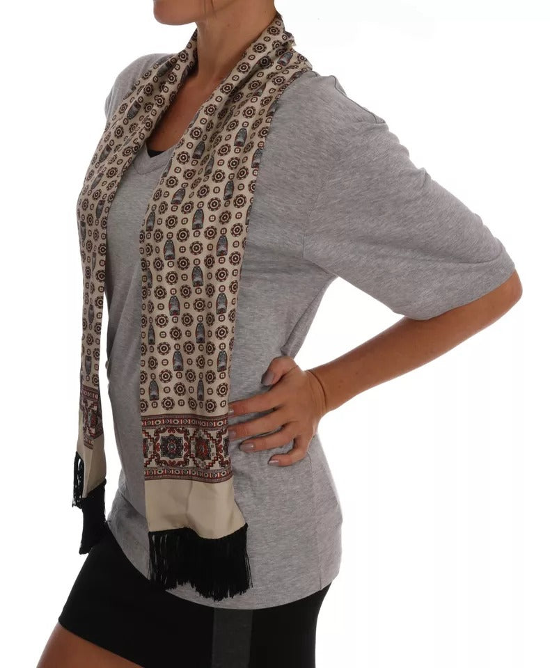 Camiseta con pañuelo de seda y búho de algodón gris