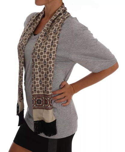 Camiseta con pañuelo de seda y búho de algodón gris