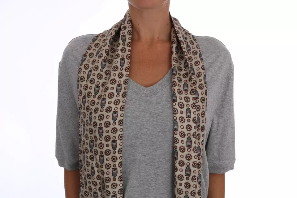 Camiseta con pañuelo de seda y búho de algodón gris