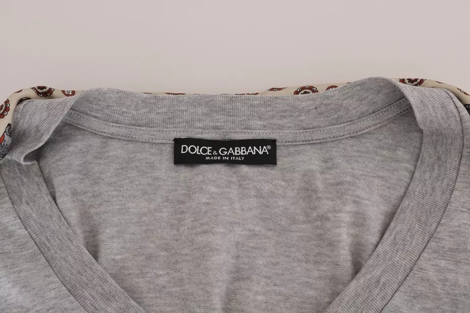 Camiseta con pañuelo de seda y búho de algodón gris