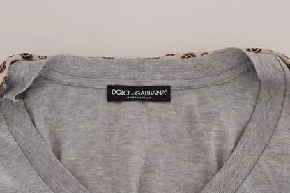 Camiseta con pañuelo de seda y búho de algodón gris