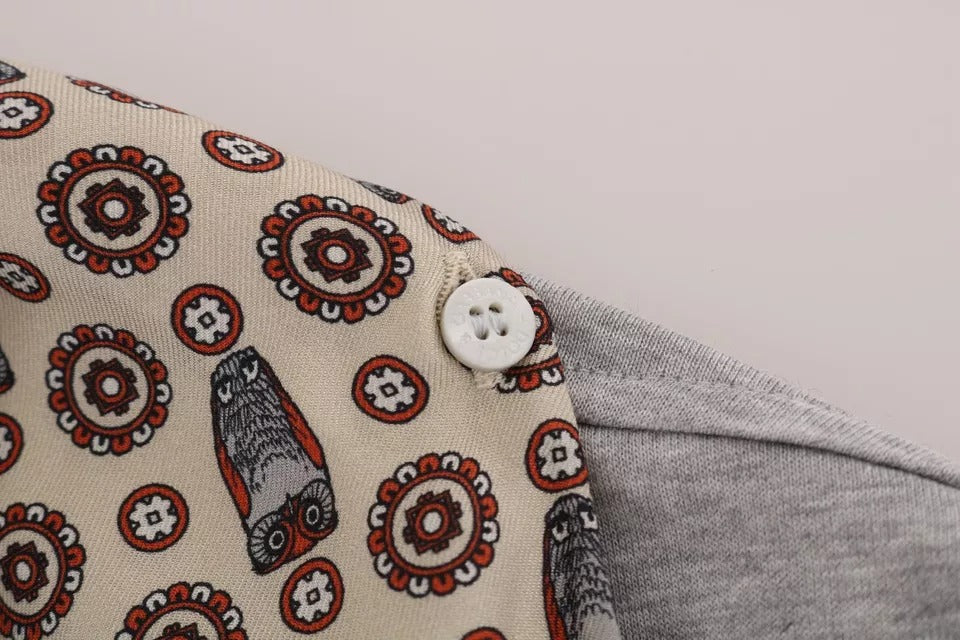 Camiseta con pañuelo de seda y búho de algodón gris