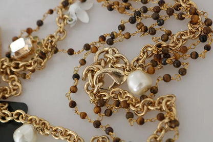 Collar con dijes florales de cristal y latón dorado