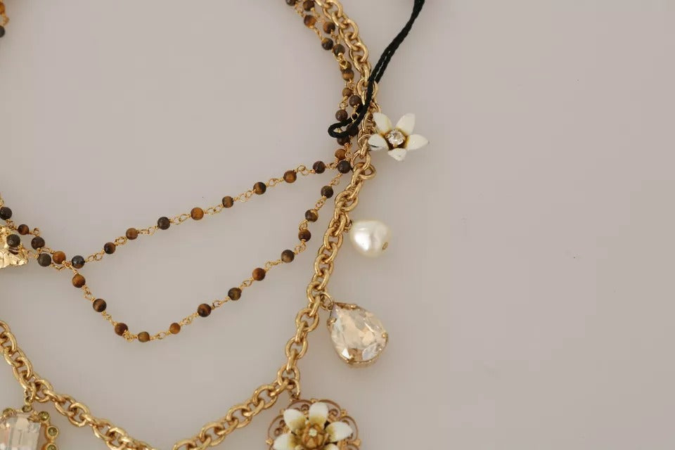 Collar con dijes florales de cristal y latón dorado