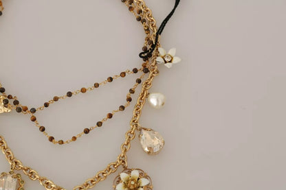 Collar con dijes florales de cristal y latón dorado