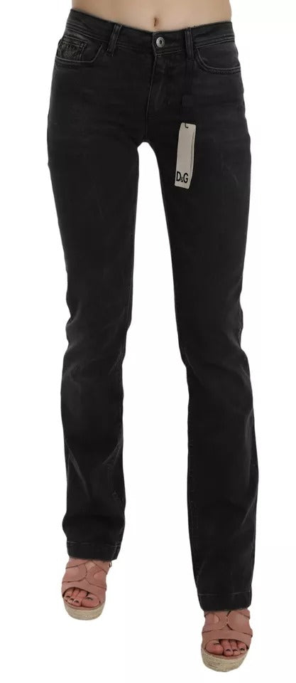 Pantalones vaqueros negros de algodón de corte ajustado D&amp;G
