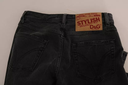 Pantalones vaqueros negros de algodón de corte ajustado D&amp;G