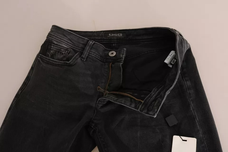 Pantalones vaqueros negros de algodón de corte ajustado D&amp;G