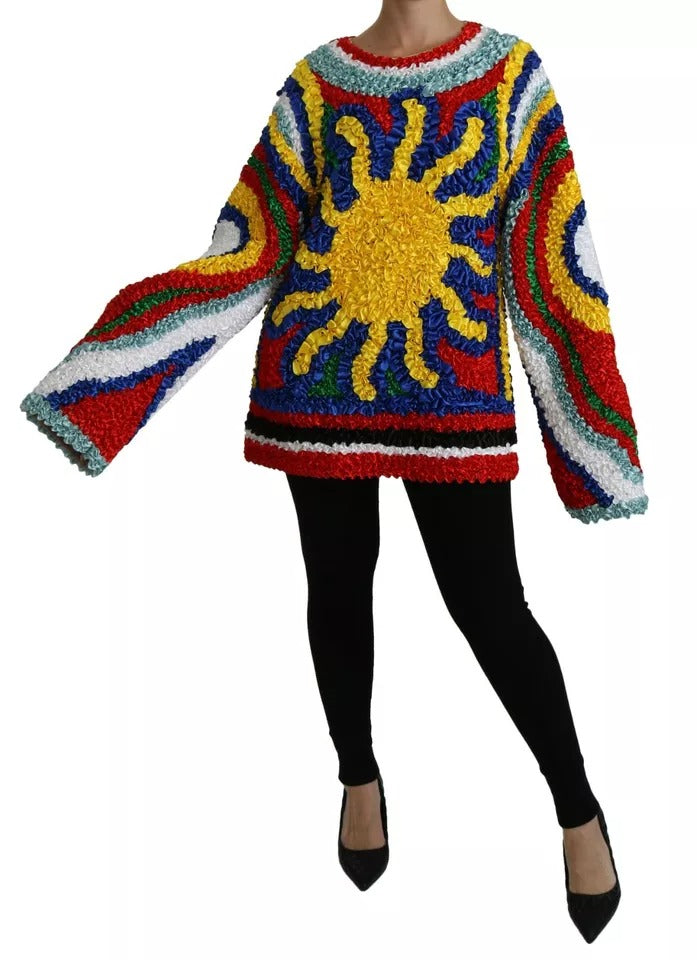 Suéter tipo blusa con volantes multicolores